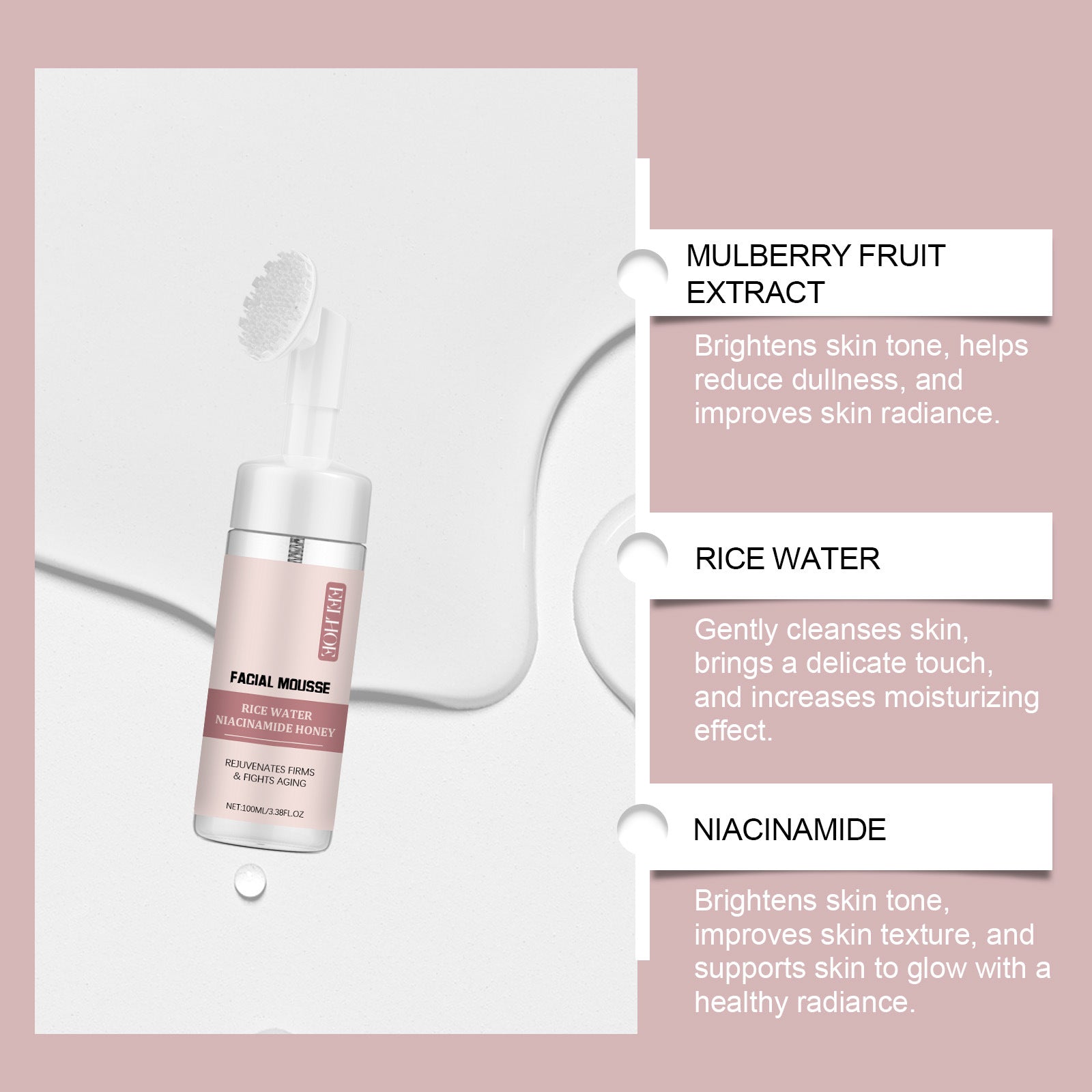 Rice Water & Rose Brightening Cleansing Mousse
